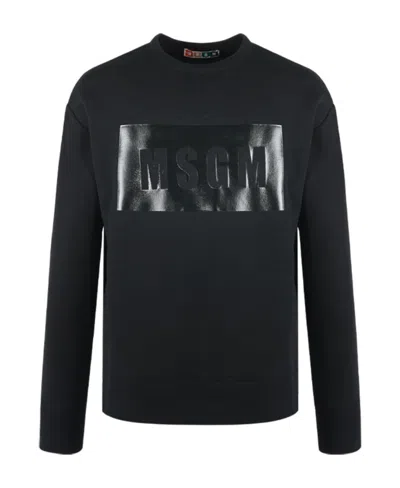 Msgm Logo Print Round-head Hoodie In Black