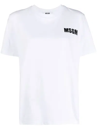 Msgm Logo-print Round-neck T-shirt In White
