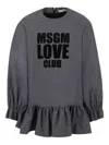 Msgm Logo-print Ruffled Dress In Gray