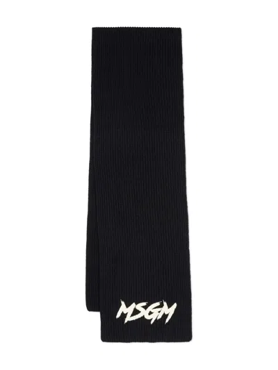 Msgm Kids' Logo-print Scarf In Black