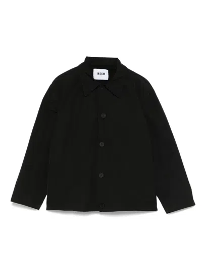 Msgm Kids' Logo-print Shirt Jacket In Black