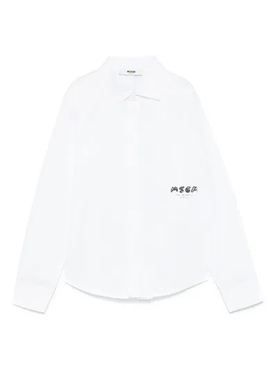 Msgm Kids' Logo-print Shirt In White