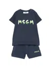 Msgm Logo-print Short Set In Blue