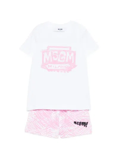 Msgm Babies' Logo-print Short Set In White