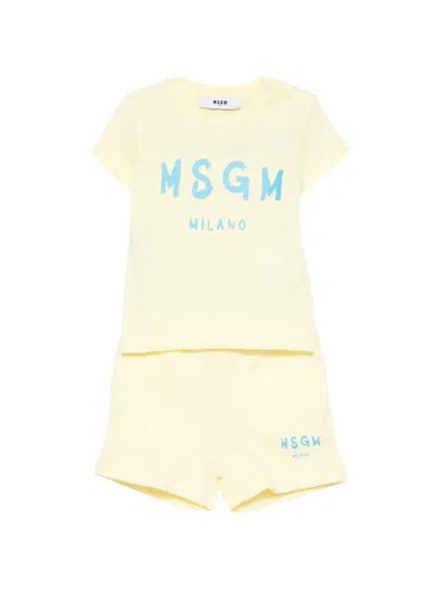 Msgm Babies' Logo-print Short Set In Yellow