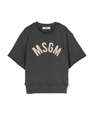Msgm Logo-print Short-sleeve Sweatshirt In Black