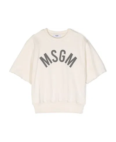 Msgm Logo-print Short-sleeve Sweatshirt In White
