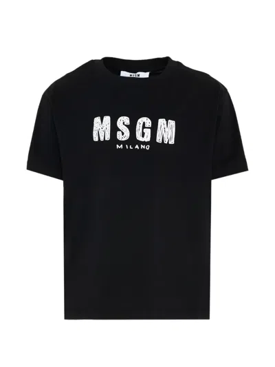 Msgm Kids' Logo-print Short-sleeve T-shirt In Black