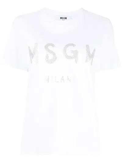 Msgm Glitter Cotton Jersey Knit Detail In Multicolor