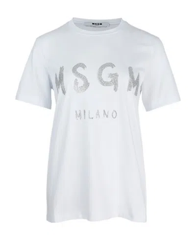 Msgm Glitter Cotton Jersey Knit Detail In Multicolor