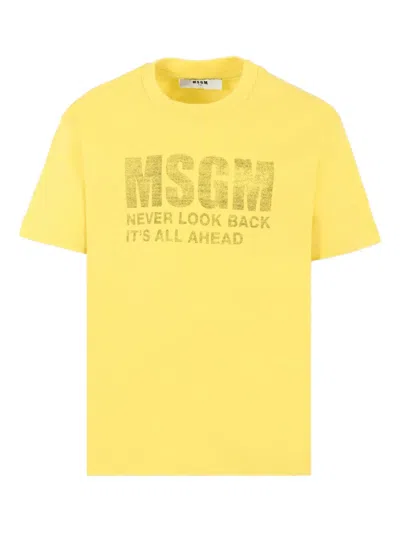 Msgm Kids' Logo-print Short-sleeve T-shirt In Yellow