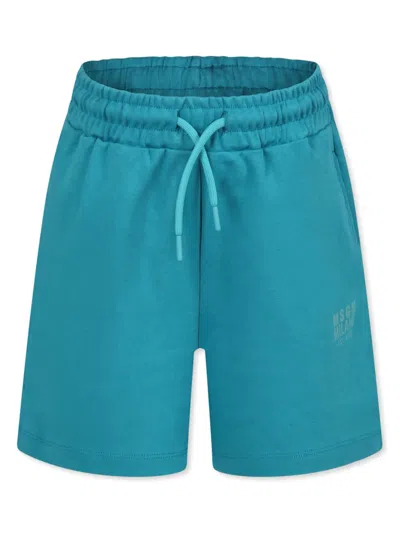 Msgm Kids' Logo-print Shorts In Green
