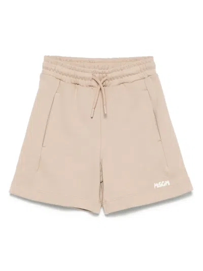 Msgm Kids' Logo-print Shorts In Neutrals