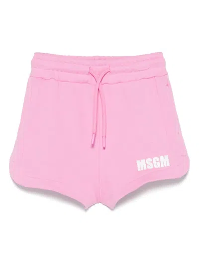 Msgm Kids' Logo-print Shorts In Pink