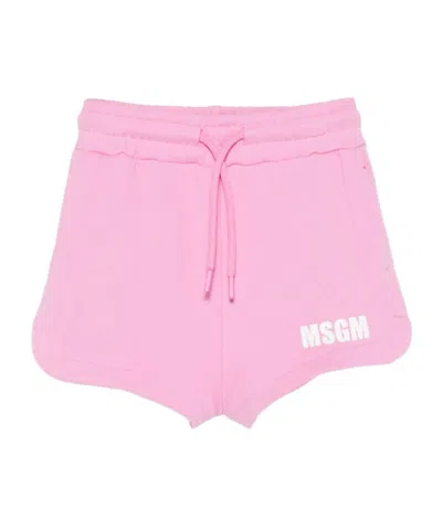 Msgm Logo Print Shorts In Pink