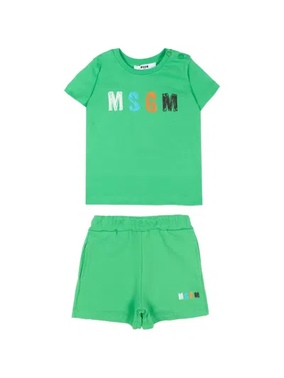 Msgm Babies' Logo-print Shorts Set In Green