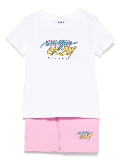 Msgm Babies' Logo-print Shorts Set In White