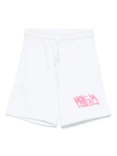 Msgm Kids' Logo-print Shorts In White