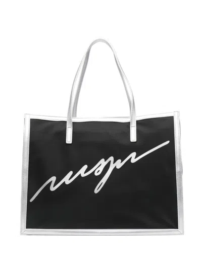 Msgm Kids' Logo-print Shoulder Bag In Black