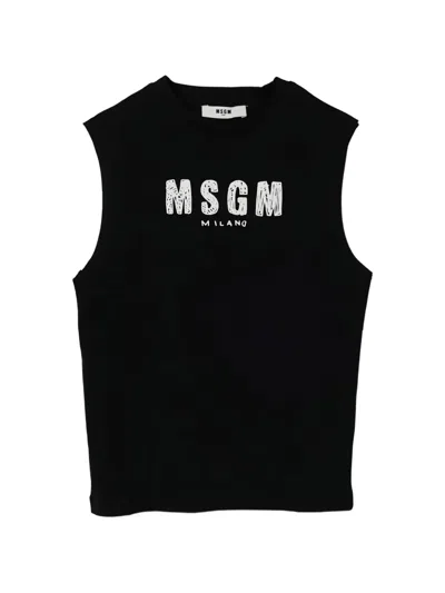 Msgm Logo-print Sleeveless Top In Black