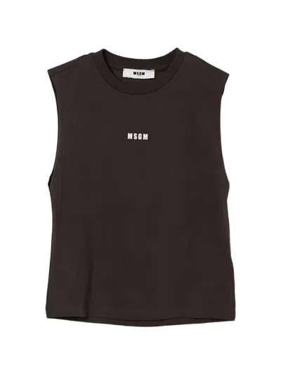 Msgm Kids' Logo-print Sleeveless Top In Brown