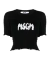 Msgm Smocked T-shirt With Logo Print In Black