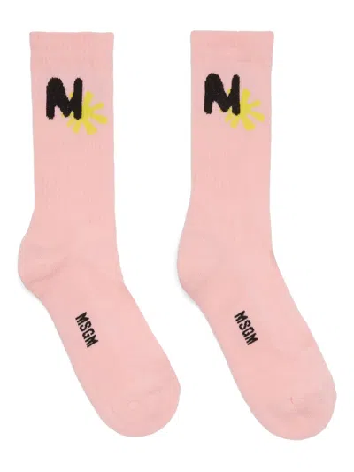 Msgm Logo-print Socks In Pink