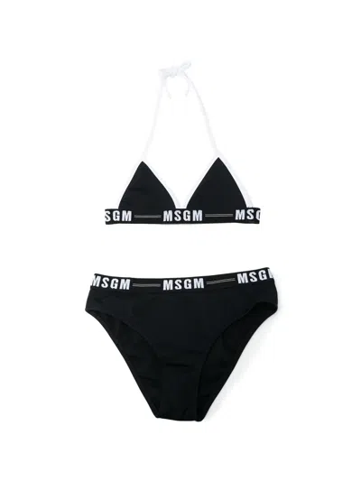 Msgm Kids' Black Bikini For Girl With Logo