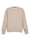 Msgm Beige Cotton Crewneck Sweatshirt Brush Logo Print On Neck