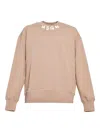 Msgm Beige Cotton Crewneck Sweatshirt Brush Logo Print On Neck In Brown