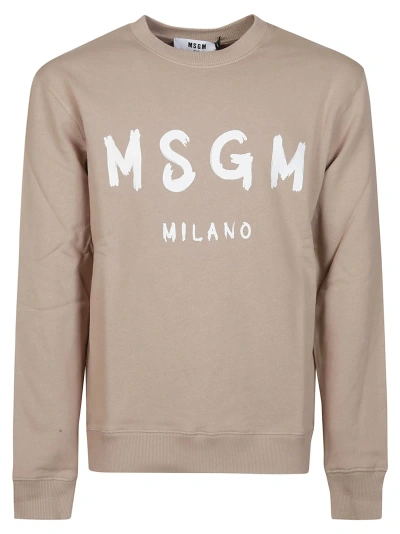 Msgm Logo Print Sweatshirt In Beige
