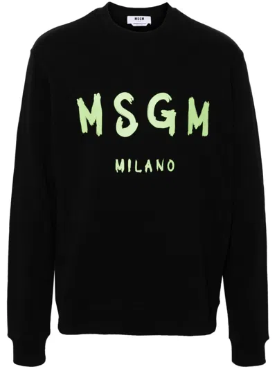 Msgm Relaxed-fit Black Sweatshirt With Bold Lettering
