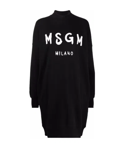 Msgm Logo-print Sweatshirt Dress In Black
