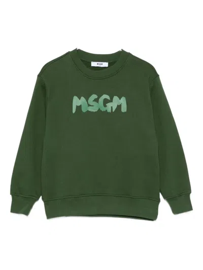 Msgm Kids' Logo-print Sweatshirt In Green