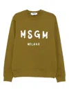 Msgm Crew Neck Ribbed Cuff Knit Sweatshirt In Green