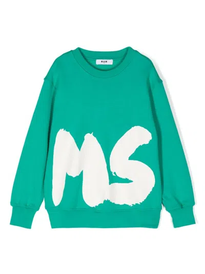 Msgm Kids' Logo-print Sweatshirt In Green