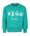 Msgm Green Sweatshirt For Kids With Logo In Green