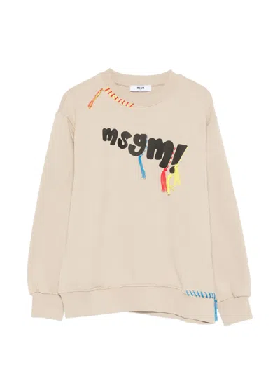 Msgm Kids' Logo-print Sweatshirt In Neutral
