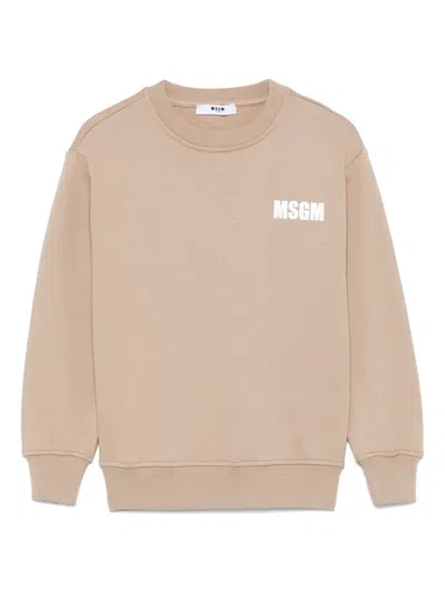 Msgm Kids' Logo-print Sweatshirt In Neutrals
