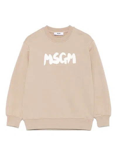 Msgm Kids' Logo-print Sweatshirt In Neutrals