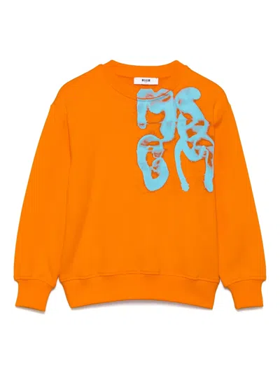 Msgm Kids' Logo-print Sweatshirt In Orange