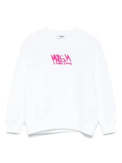 Msgm Kids' Logo-print Sweatshirt In White