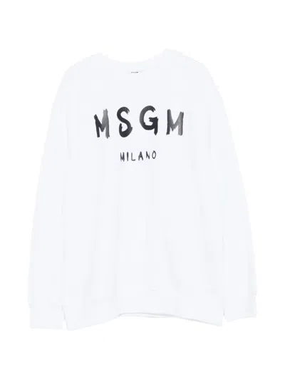 Msgm Kids' Logo-print Sweatshirt In White