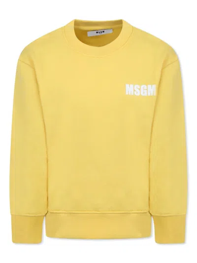 Msgm Kids' Logo-print Sweatshirt In Yellow