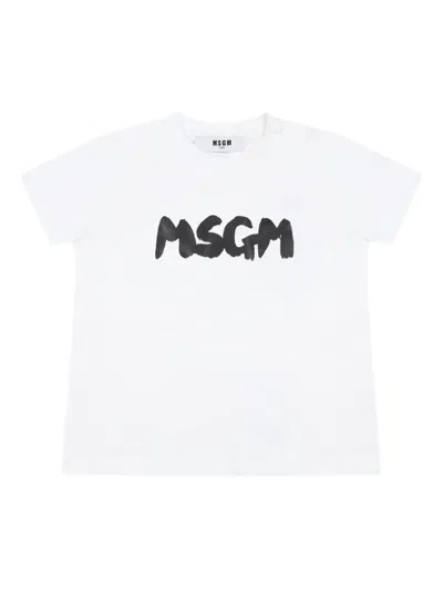 Msgm Babies' Logo-print T-shirt In 白色