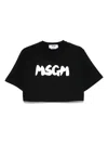 Msgm Short Sleeve Cropped Crew Neck Top In Black