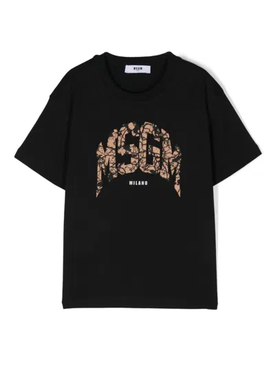 Msgm Kids' Logo-print T-shirt In Black