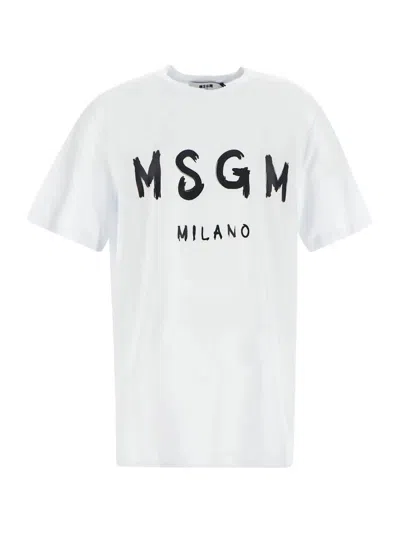 Msgm Logo Print T-shirt In Optical White