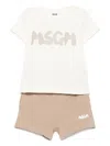 Msgm Logo-print T-shirt And Shorts Set In Neutrals