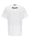 Msgm White Crewneck T-shirt With Logo Lettering On The Neck In Bianco